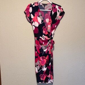 Maggy London Pink and Black Abstract Midi Dress